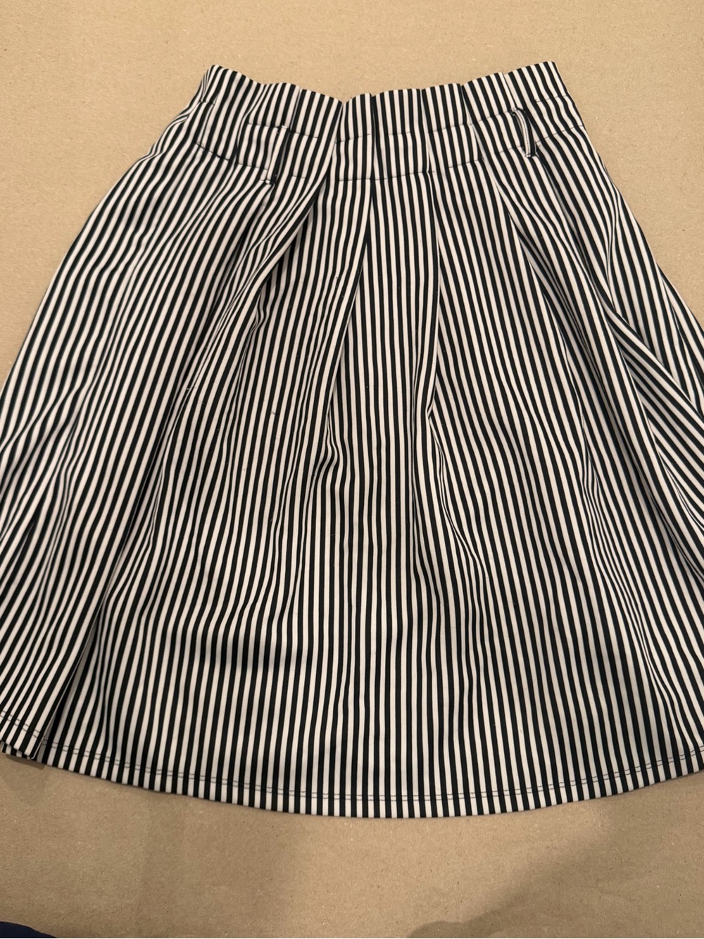 Haute Monde Striped Paperbag Waist Pleated Skirt